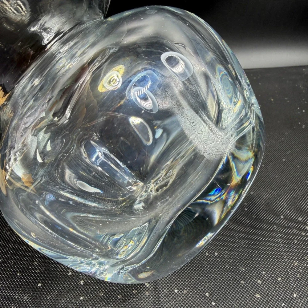 Blenko Clear Optic Glass Rose Bowl Vase Hand Blown Flared Rim Heavy Glass 4 Inch